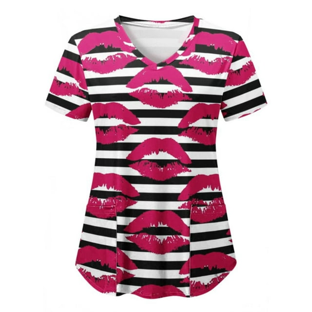 Innerwin T-Shirt à Manches Courtes pour Femmes, Imprimé Cœur de Festival, Décontracté, Style-A S