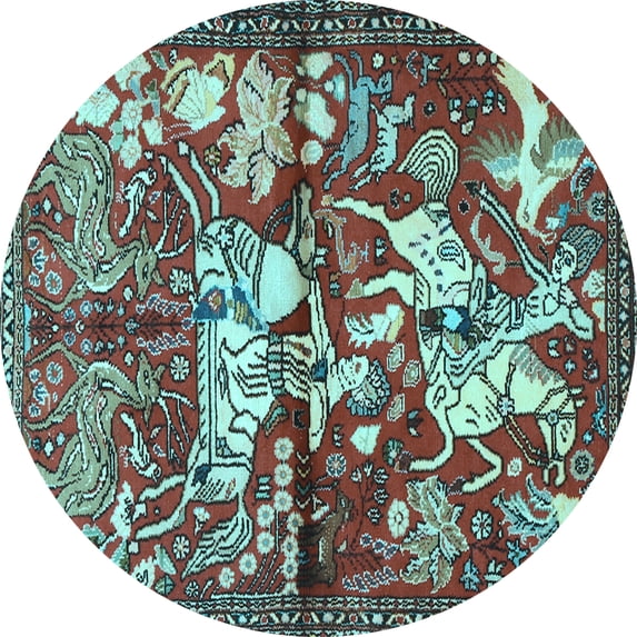 Ahgly Company Indoor Round Animal Light Blue Traditional Area Rugs, 4' Round