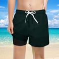 thumbnail image 2 of Boys Solid Drawstring Waist Swim Trunks High Rise Stretchy Knit Sport Shorts for Kids Dark Green 5 Years-6 Years, 2 of 4