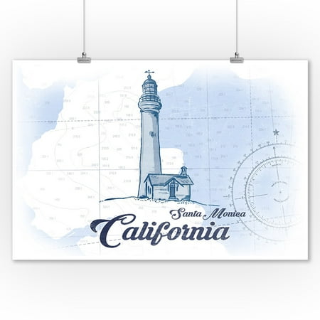 Santa Monica, California - Lighthouse - Blue - Coastal Icon - Lantern Press Artwork (9x12 Art Print, Wall Decor Travel (Best Headphones Under 75)