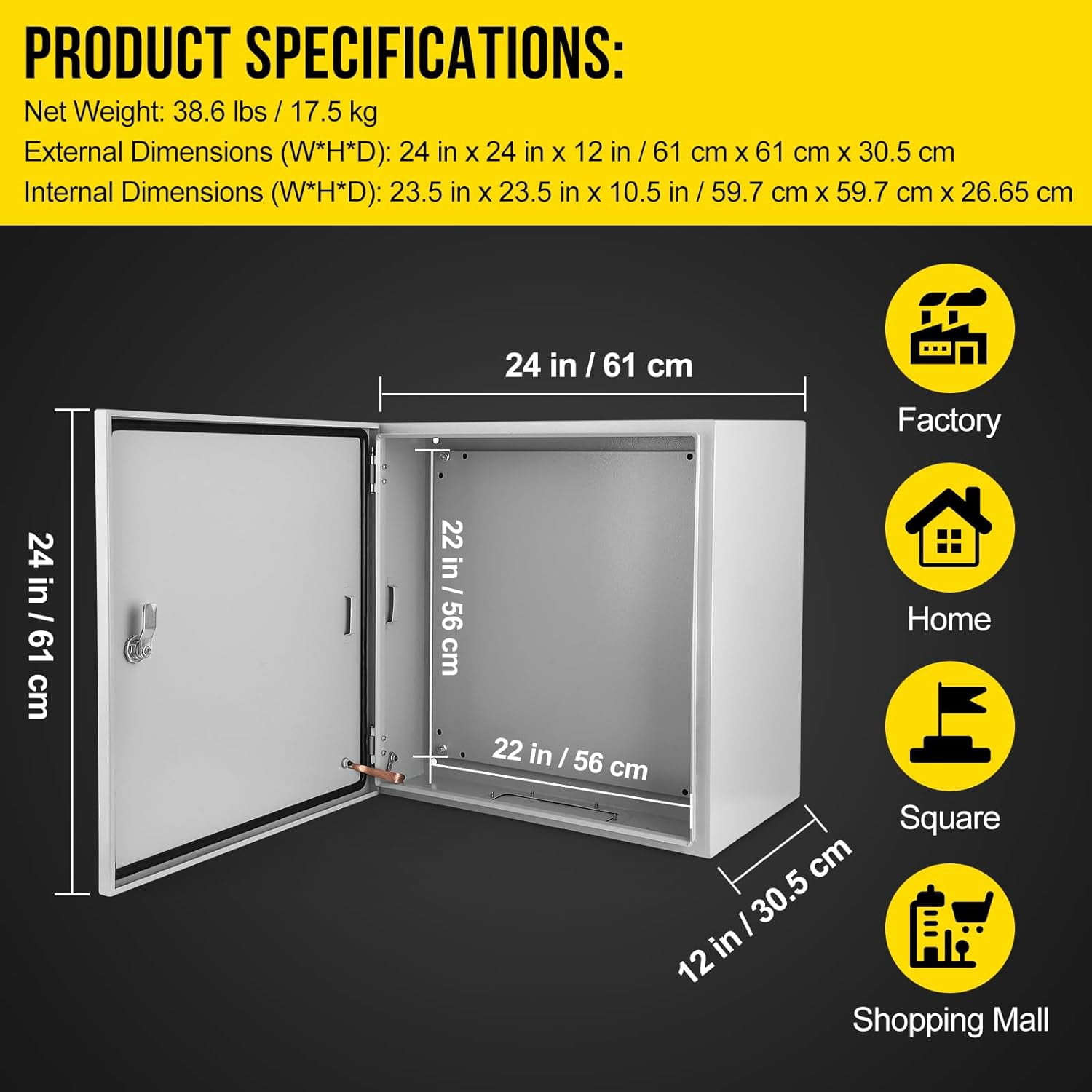 QinaQin 24x24x12 Outdoor Steel Enclosure,Steel Electrical Box,IP66 Waterproof & Dustproof,Outdoor/Indoor Electrical Junction Box,As shown