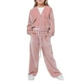thumbnail image 2 of Girls Velvet Tracksuit Set Loose Zip-Up Hoodie and Pants Two-Piece Outfit Warm and Cozy Fall & Winter Casual Wear, 2 of 6
