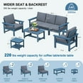 thumbnail image 4 of SERWALL Outdoor Patio Furniture Set, 7-Piece HDPE Outdoor Sofa Set Patio Conversation Set, Blue Frame with Grey Cushions, 4 of 7