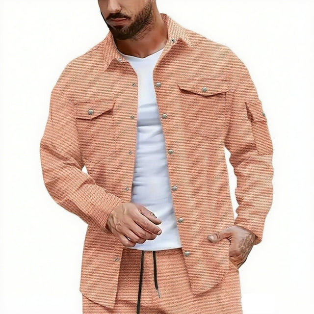 Plebaso Men's Casual Shirts Button down Shacket with Pockets Long Sleeve Lightweight Outwear for Men