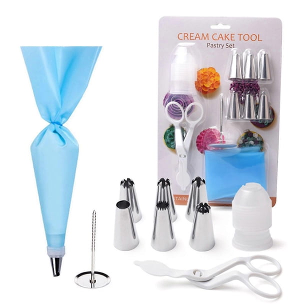 10 Pcs Cake & Cupcake Decorating Supplies Tip kits include Icing Tip, Pastry Bags, Scissor, Flower Nail, Coupler