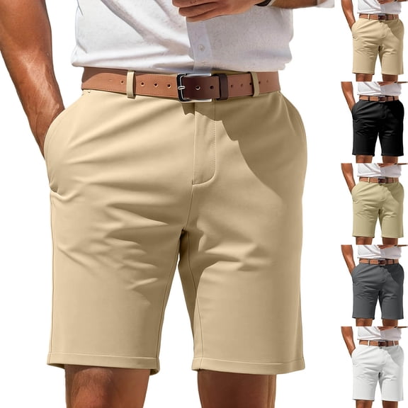 IhhxPro Men's Casual Shorts with Elastic Waist and Pockets, Business Belted Bermuda Quick Dry Lightweight Cotton Relaxed Fit Summer Travel Golf S-2XL