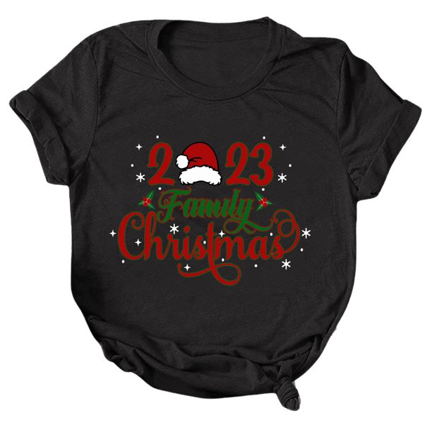 Gibobby Camisa navideña mujer Navidad Moda Casual Impresión Manga Corta Cuello Redondo Camiseta Blusa Tops(Negro,M)