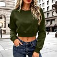 thumbnail image 2 of VBVC Women's Crew Neck Cropped Sweatshirt , Stretchy Long Sleeve Pullover For Women , Ladies' Drop Shoulder Top with Pockets, S-2XL, 2 of 9