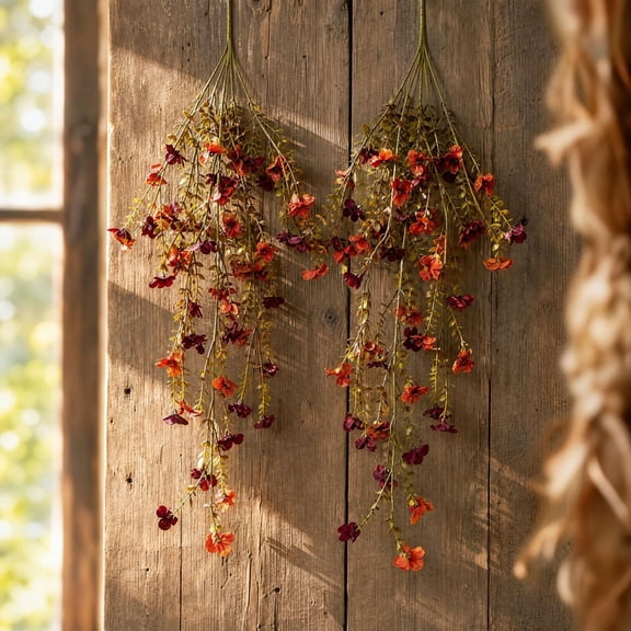 2 Pack Artificial Fall Hanging Basket 29.92 Inch Faux Silk Cascading Floral Arrangement for Outdoor Porch Patio Wall Decor and Autumn Home Decoration