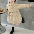 thumbnail image 4 of Fesfesfes Girls Long Sleeve Double Breasted Trench Coat Mid Length Casual Lapel Jacket Outerwear for Kids Classic British Style Fall Fashionable Outerwear(Khaki,3 Years), 4 of 9