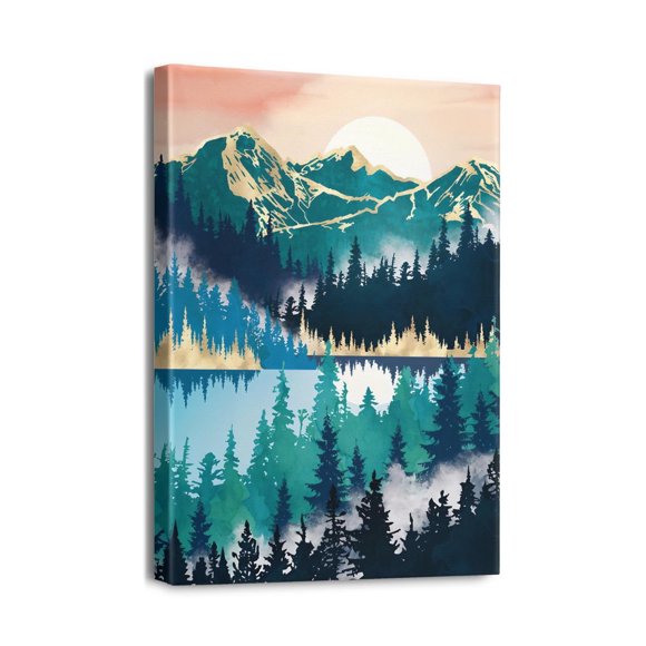 Décoration Murale Style Nordique Montagne 12x16 Pouces Toile Aquarelle, Idéale pour Salon Ou Chambre Moderne