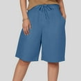 thumbnail image 5 of Xudanell Shorts For Women Knee Length Cotton Linen Wide Leg High Waisted Beach Summer Pants Casual Vacation Short Pant(Blue,XXXL), 5 of 7