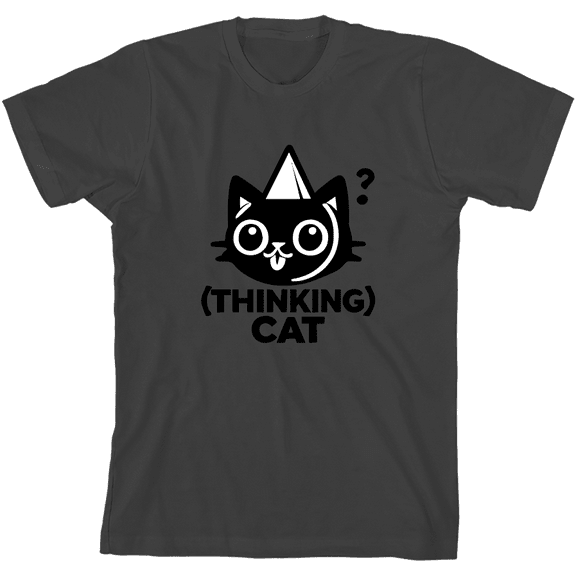 Thinking Cat Youth Charcoal Crew Neck Short Sleeve Tee-Medium