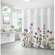 Zrodlmo Floral Shower Curtain,White Water-Repellent Bathroom Curtain with Hooks, 72"x 72", Purple Flower