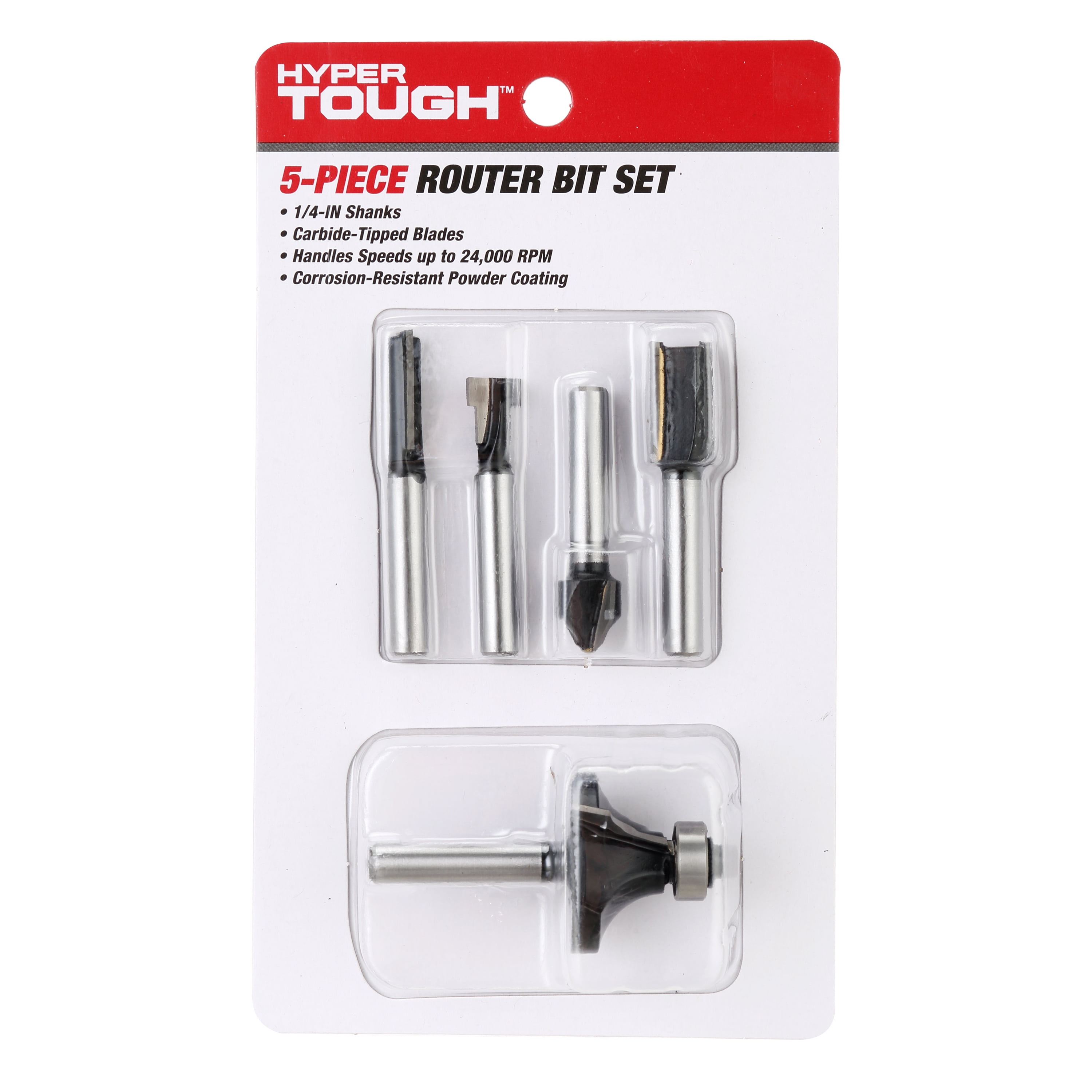 Hyper Tough 5 Piece Carbide Router Bit Set