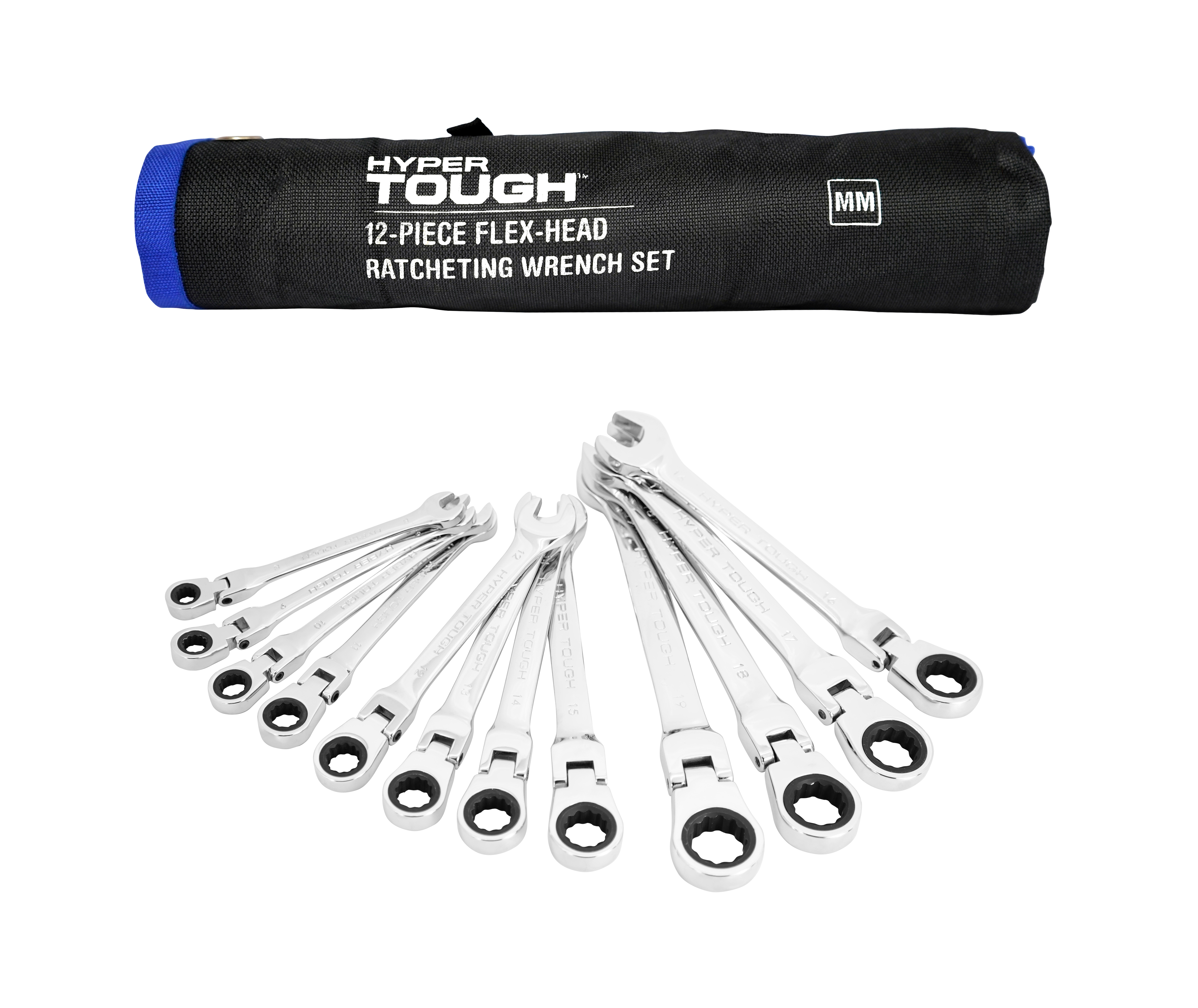 Hyper Tough 12-Piece Metric Flex Head Ratcheting Wrench Set photo 1