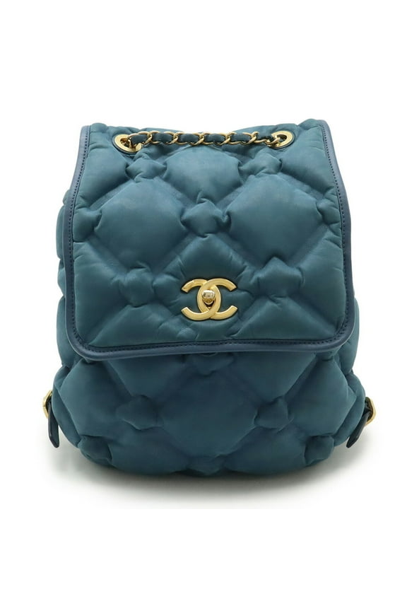 Pre-Owned CHANEL Bubble Quilt Chain Shoulder Backpack Leather Blue Pink (Good)
