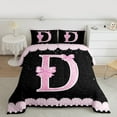 thumbnail image 2 of Manfei Personalized Letter D Full Size Comforter Sets,Bow Monogrammed Theme Bedding Comforter Set,Pink Black Bedding Sets For Girl Teens,Ultra Soft Bedroom Decor Reversible,3 Pieces, 2 of 8