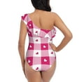 thumbnail image 6 of Yiaed Plaid Heart Print Women One Piece Swimsuits Tummy Control One Shoulder Bathing Suits Pattern Ruffle Swimwear-Large, 6 of 8