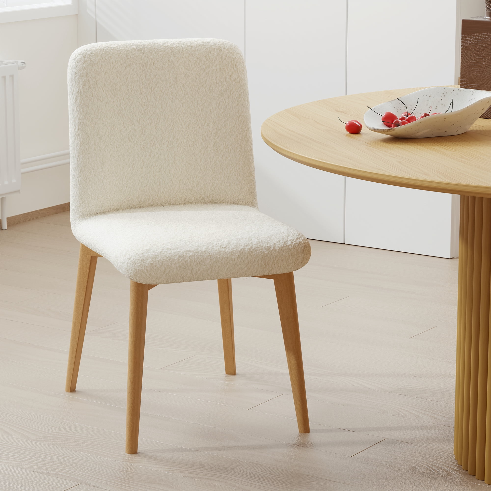 Bethea Solid Wood and Fabric Dining Chairs in Natural Color (Set of 2)