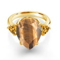 thumbnail image 2 of Gem Stone King 7.82 Ct Brown Tiger Eye Yellow Citrine 18K Yellow Gold Plated Silver Ring (Size 8), 2 of 5
