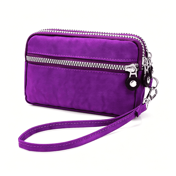 AOMRCOL Women'S Nylon Smartphone Wristlets Bag Three Zipper Long Clutch Wallets Purses for Cellphone/Card/Cash/Coin/Bills