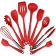 thumbnail image 1 of Paquete de 10 utensilios de cocina de silicona YUANXCMXG resistentes al calor rojo, 1 of 5