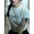 thumbnail image 3 of FEORJGP Women's Summer Crop Tops Ladies Tight Fitted T-shirt Round Neck Shirts Short Sleeve Blouses Bow Print Teen Girls Showing Navel Short Tops Streetwear, 3 of 5