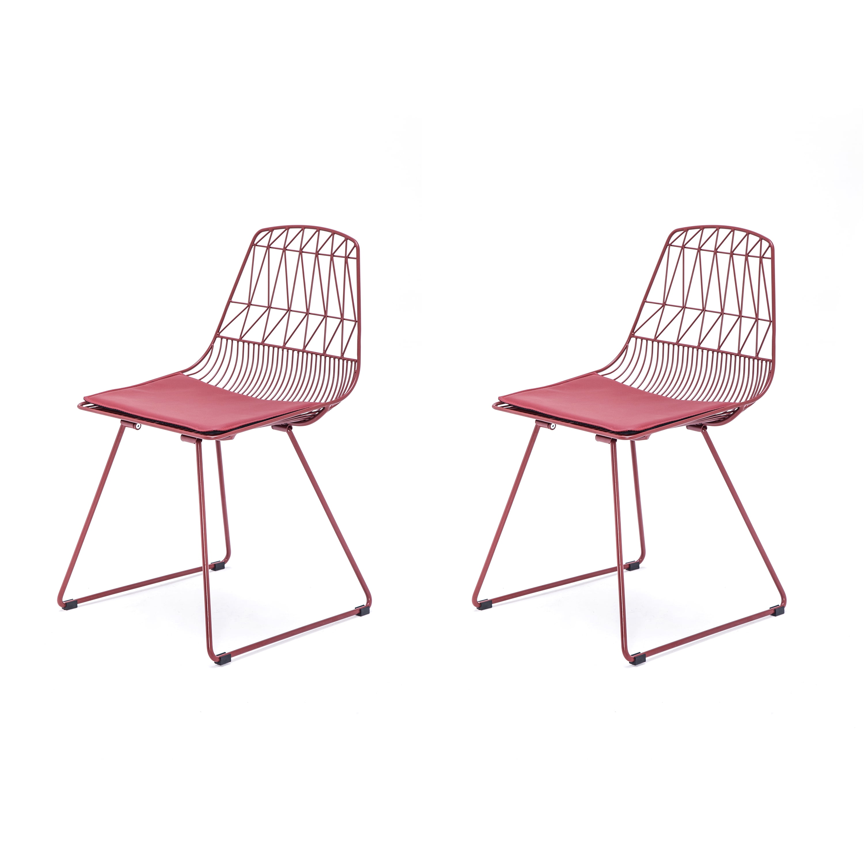 AC Pacific Modern Geometric Metal Dining Chair with Faux Leather Seat Pad, Set of 2