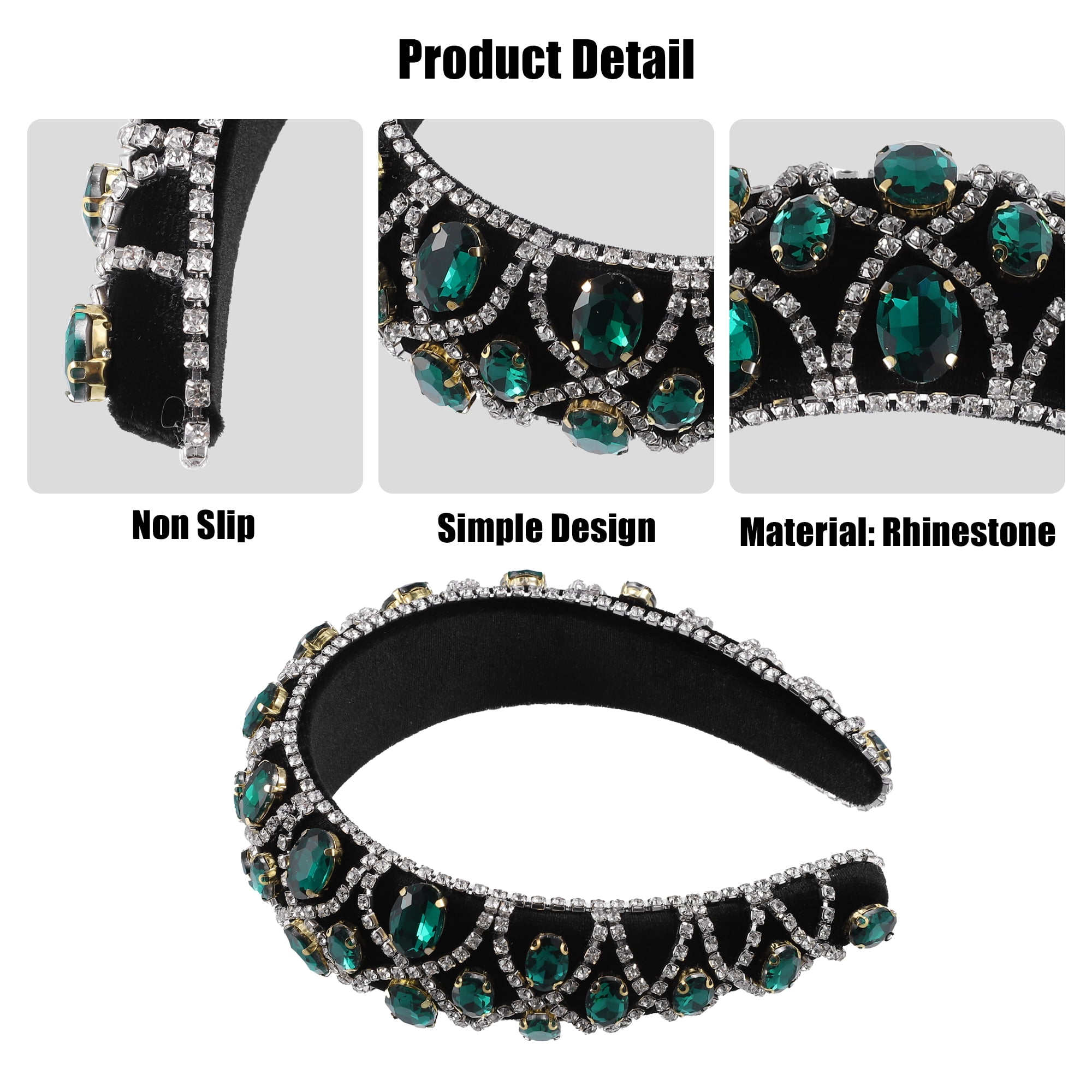 Unique Bargains Faux Crystal Padded Headband Green