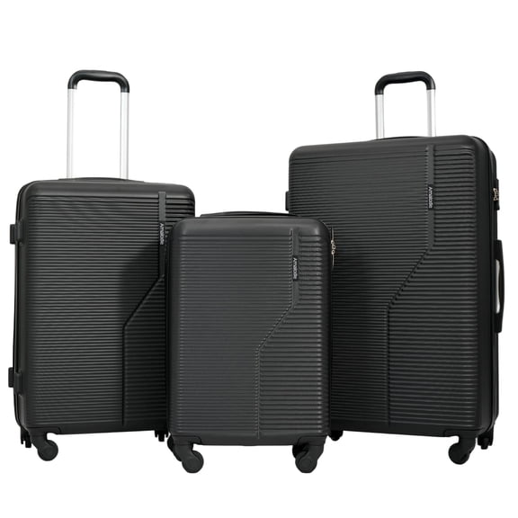 Travelhouse 3 Piece Hardside Luggage Sets Lightweight Suitcase with TSA Lock Spinner Wheels 20in24in28in.（Black）