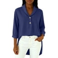thumbnail image 2 of Hfnxid Fall Tops for Women Dressy Loose Fit 3/4 Length Sleeve Shirts Casual Button V Neck Blouses Fashion High Low Hem Tshirts Navy L, 2 of 8