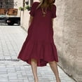thumbnail image 2 of MaFYtyTPR Summer Casual Dress for Women Fashion Solid Color Round Neck Short Sleeve Ruffled Mid Length Loose Dresses A-Wine XXXL, 2 of 5