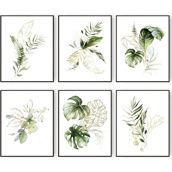 Botanical Leaf Wall Art Prints Watercolor Plant Leaves Canvas Prints Poster for Bedroom Living Room Office Gold and Sage Green Floral Leave Wall Decor (11"x14" UNFRAMED)