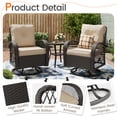 thumbnail image 4 of MRUAKA 3 Pieces Patio Furniture Set, Outdoor Swivel Gliders Rocker, Wicker Patio Bistro Set with Rattan Rocking Chair, Glass Top Side Table and Thickened Cushions for Porch Deck Backyard(Khaki), 4 of 7