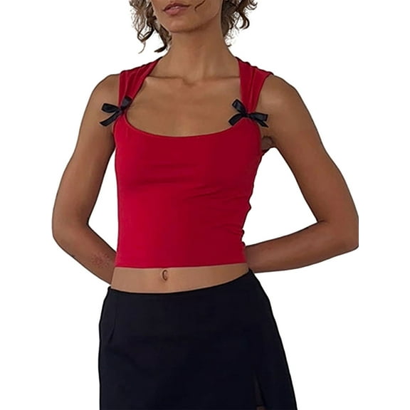 Michellecmm  Women Tank Tops Bow Embellished Sleeveless Vests Summer Shirts