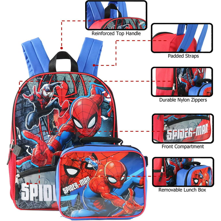 Fast Forward Marvel Spiderman Backpack with Lunch Box - Bundle with  Spiderman Backpack for Boys 4-6, Spiderman Lunch Box, Water Pouch, Stickers