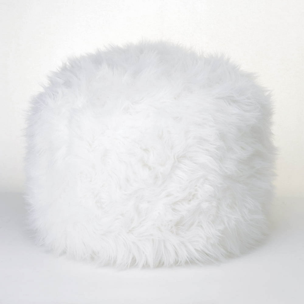 10.75" White Contemporary Fuzzy Ottoman Pouf