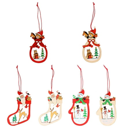 

12pcs Wooden Ornament Christmas Tree Hollow Hanging Pendant Creative Decor