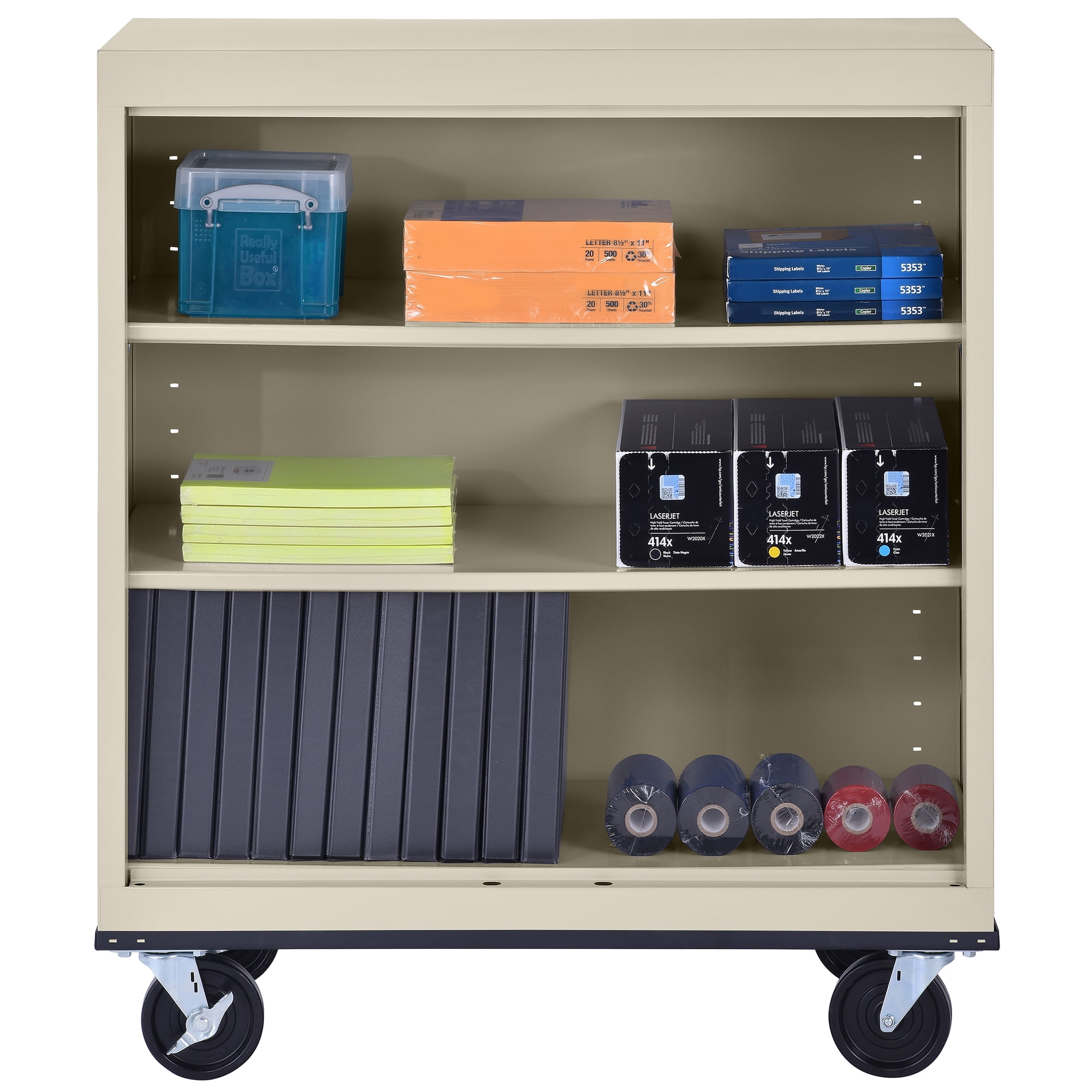 Sandusky Metal 3-Shelf Cart Bookcase with Adjustable Shelves in Putty (42 in.)