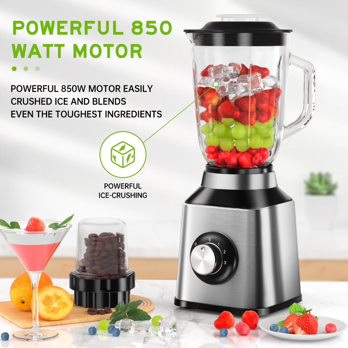 Professional Blender, 950W High Power Countertop Blenders for Kitchen, 50  Oz Blender Glass Jar for Shakes, Ideal for Smoothies