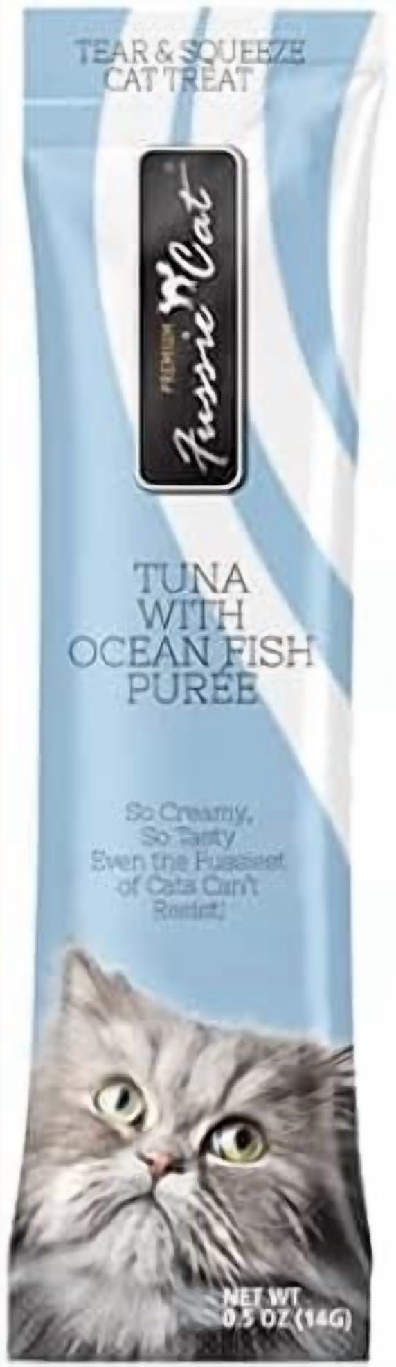 Fussie Cat Puree Lickable Cat Treats: 1 Tuna with Salmon, 1 Tuna with Ocean Fish & 1 Tuna with Shrimp (3 Four-Tube Packs, 12 Tubes Total, 0.5 Oz per Tube)