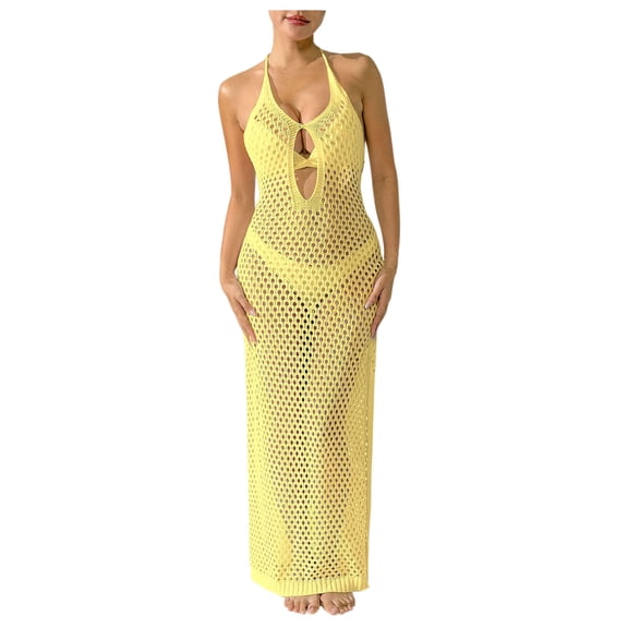 Jamicy Womens Bathing Suit Cover Ups Deep Plunge Beach Cover Ups for Women Sleeveless Long Solid Color Pool Party Vacation Outfits