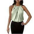 thumbnail image 2 of Womens Sleeveless Tops Women's Fashion T-shirt Sleeveless Blouse Round Neck Casual Tank Solid Elegant Pleated T-Shirt Green S, 2 of 9