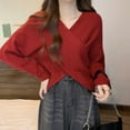 thumbnail image 6 of Ediodpoh Front Knit Pullover Sweater Soft Autumn Winter Casual Tunic Top for Cozy Layering Knit Tops for Women for Elegant and Warm Red, 6 of 9