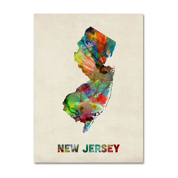 Trademark Fine Art "New Jersey Map" Canvas Wall Art by Michael Tompsett