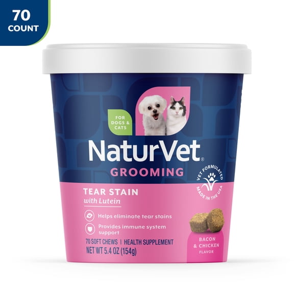 NaturVet Tear Stain Grooming Supplement for Dogs and Cats, Bacon and Chicken Flavor, 70 Count