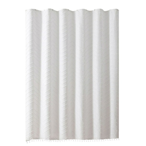 Yhmxh Decoración del baño Cortina de ducha de tela estilo bohemio con borlas, cortina de baño de tela texturizada, moderna cortina de ducha con ganchos. Gabinete de almacenamiento de baño