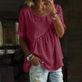 thumbnail image 2 of Loopsun Women Summer Tops Round Neck Short Sleeve Gathered Waist Linen Loose Blouse, 2 of 5