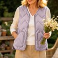 thumbnail image 2 of Women's Lightweight Padded Sleeveless Vest Solid Basic Layering Quilted Gilet Loose Fit Fall Winter Casual Warm Waistcoat with Pocket Purple, 2 of 5